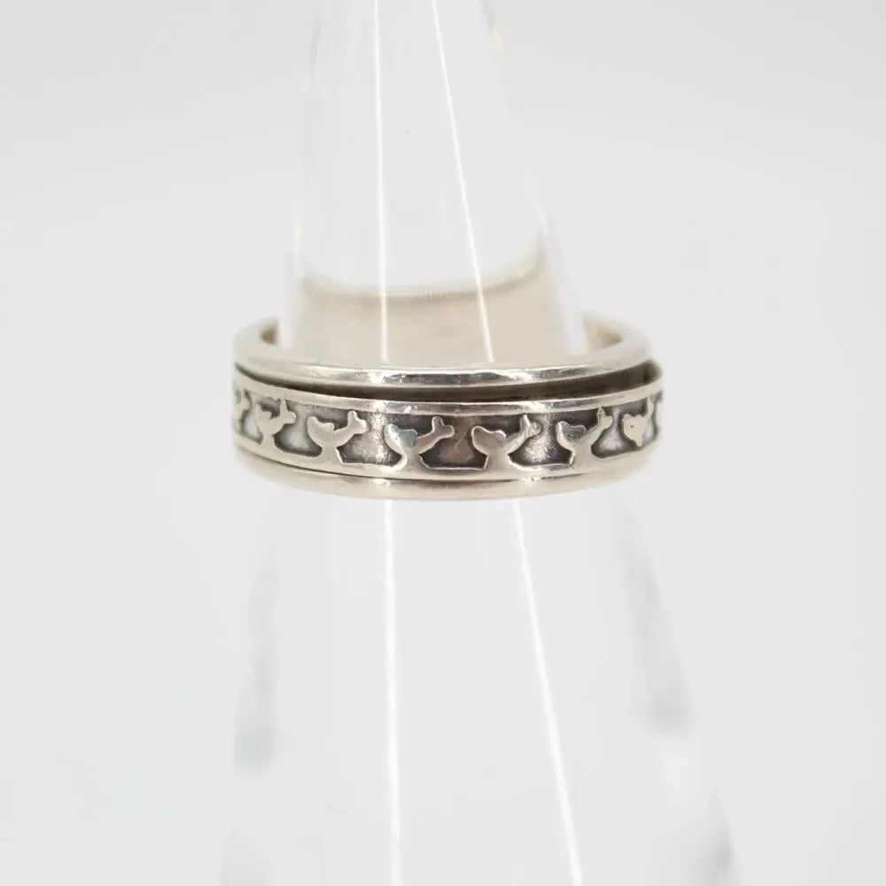 925 Sterling Silver Spinner Ring Whale Ocean Band Size 11.5 9.58g